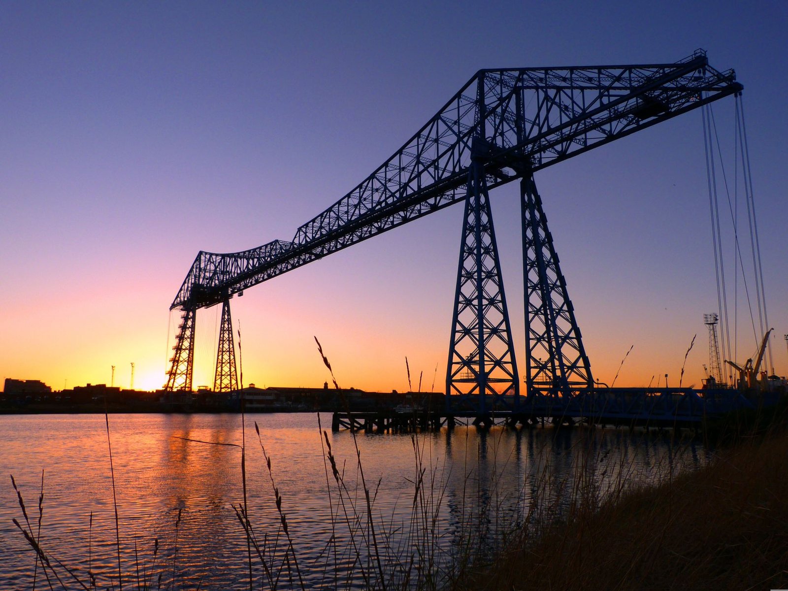 The Tees Transporter Bridge at sunset, Middlesbrough